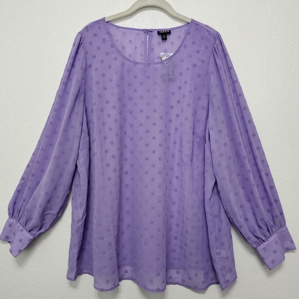 NWT Torrid Chiffon Clip Dot Puff Sleeve Top Bougainvillea: Lavender Blouse 2X
